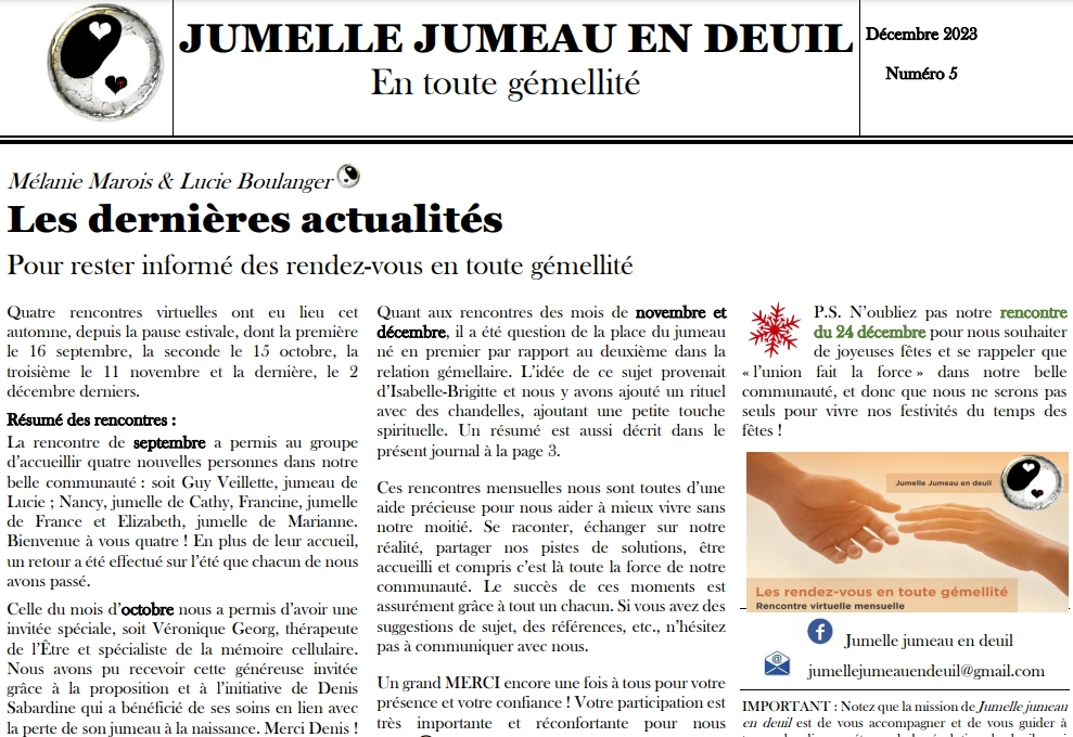 Journal Jumelle jumeau en deuil_Décembre 2023