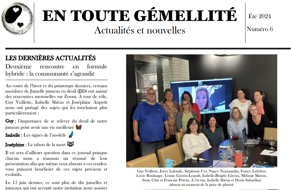 Journal Jumelle jumeau en deuil_Été 2024